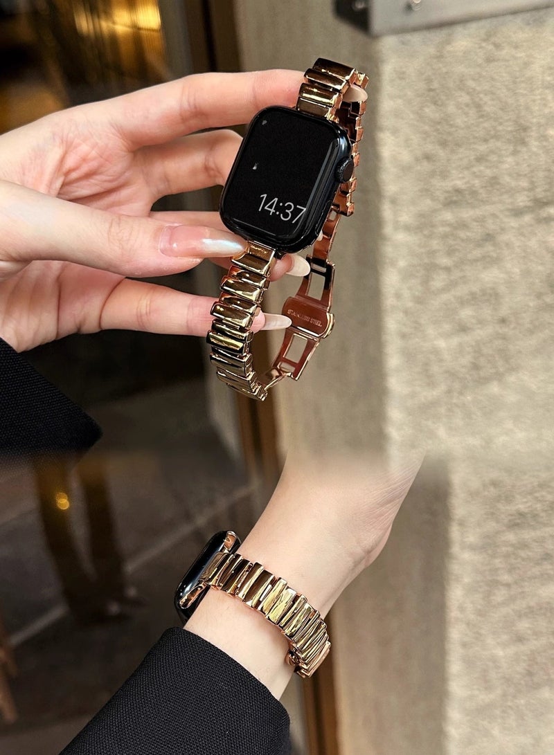 BESTPEAK Apple Watch bands 2 Pack  irregular metal thin butterfly buckle Bands Compatible with Apple Watch Band 38mm 40mm 41mm , Adjustable Magnetic Metal Strap Thin Waterproof Wristbands Compatible with iWatch Apple Watch Series11 10 8 7 6 5 4 3 2 1（41/40/38/42mm（Series 11/10）2pcs-silver and rose gold - Image 4